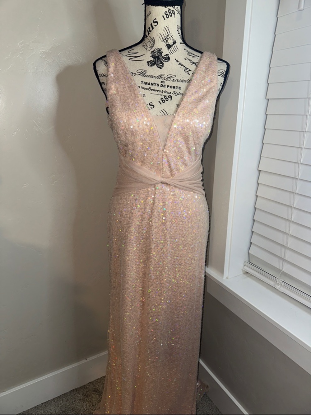 Vera Wang Blush Sequin Gown with Train